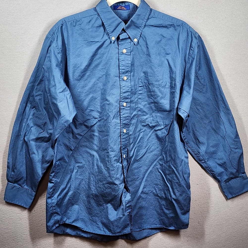 Vintage Pendleton Shirt Mens Medium Blue Button Down Made in Hong‎ Kong 1980s